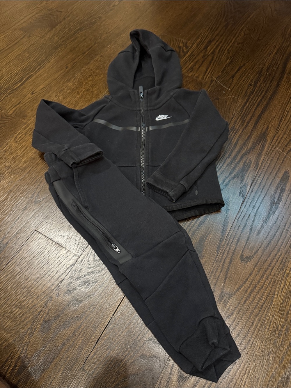 Nike Kids tech set Black Hooded Zip Jacket and Matching Joggers
